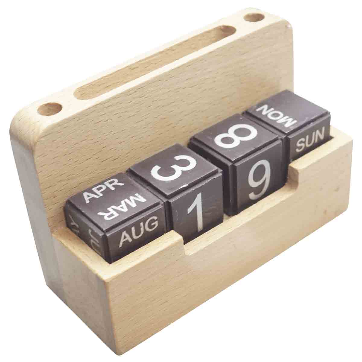penhouse.in Card Holder pen holder and Calender Block wooden stand with customization SKU - 87136