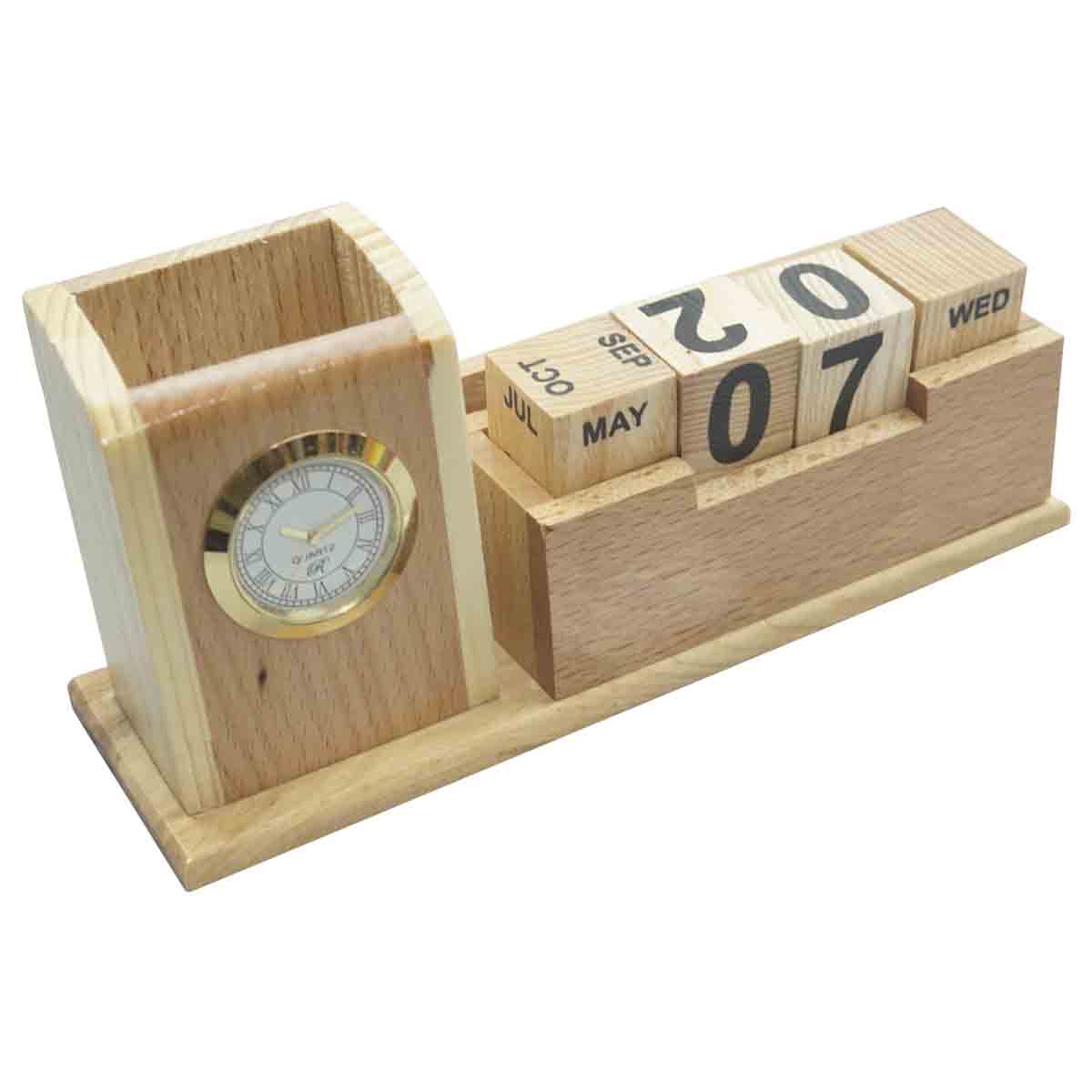 penhouse.in Card Holder pen holder and Calender Block wooden stand with customization SKU - 87137