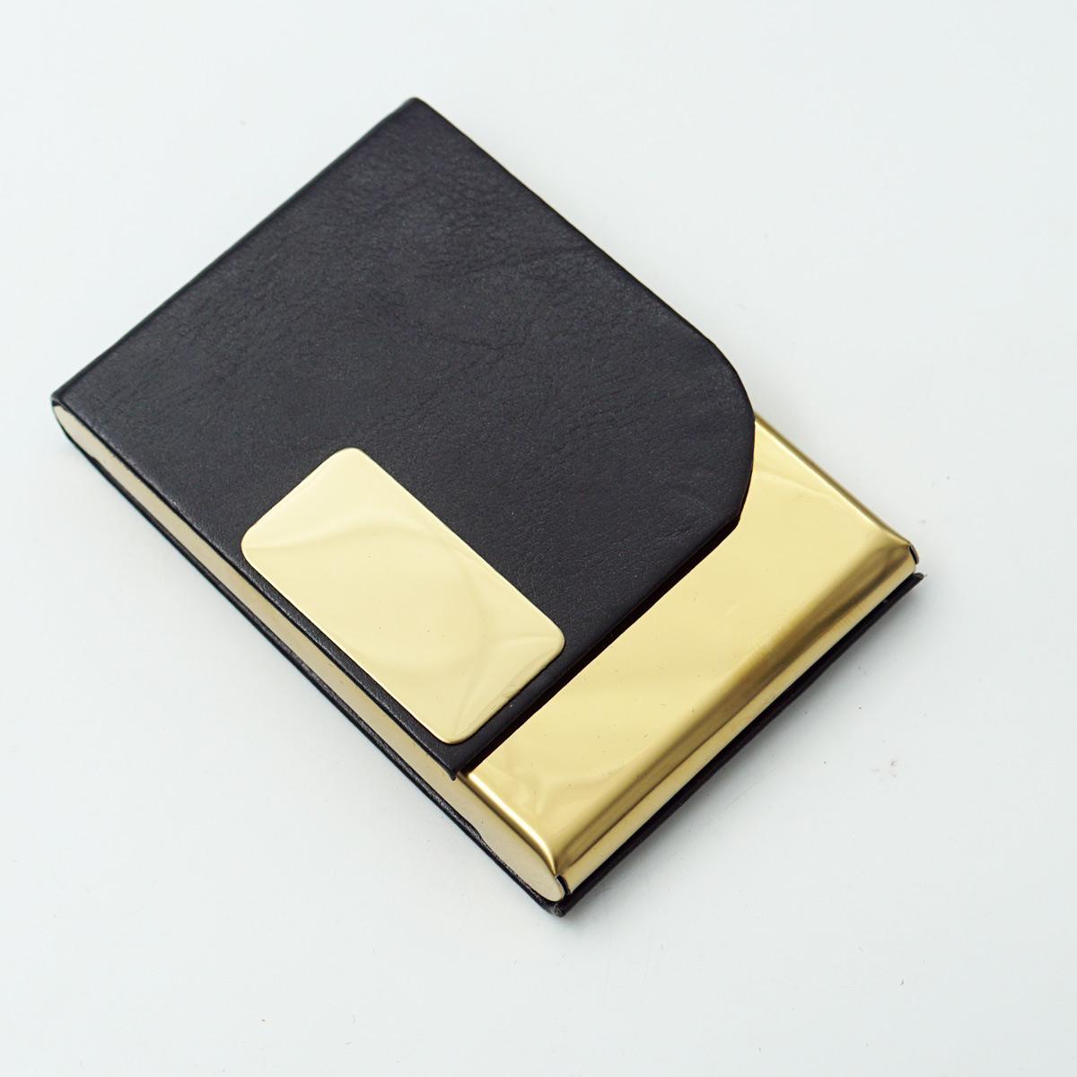penhouse.in Black Leather With Gold Metal Card Holder With Customization SKU 87191