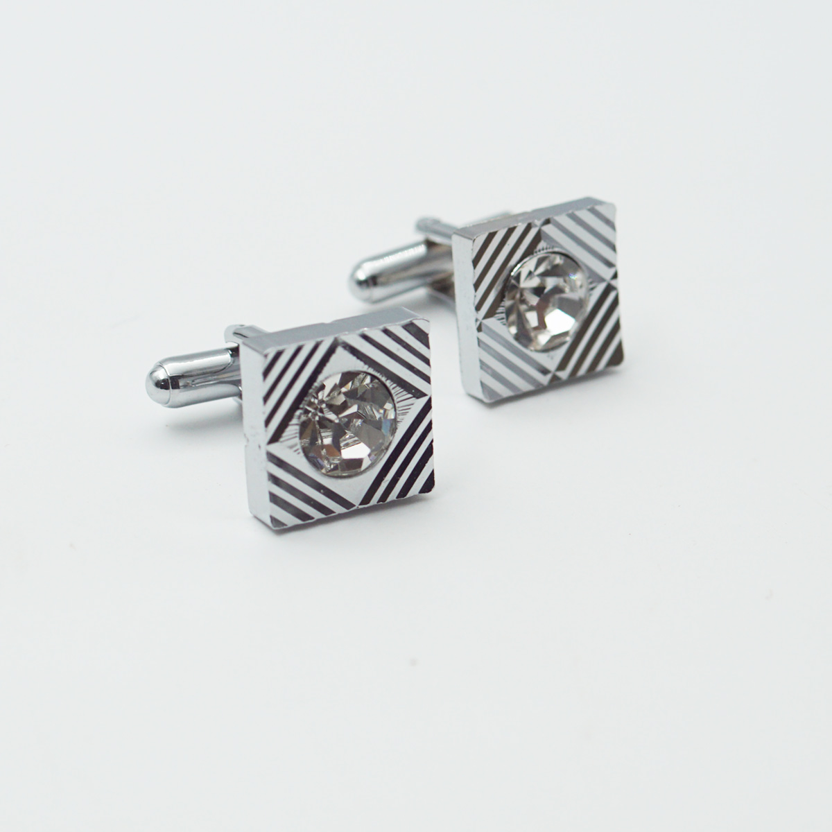 penhose.in Silver With White Stone Cufflinks For Men SKU 87333