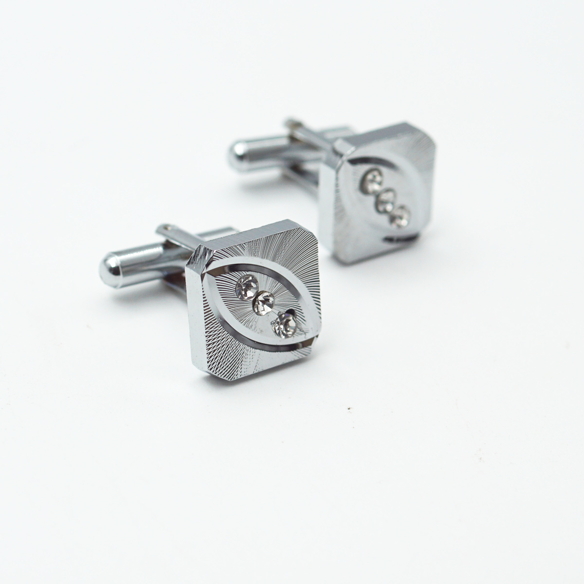 penhose.in Silver With White Stone Cufflinks For Men SKU 87337