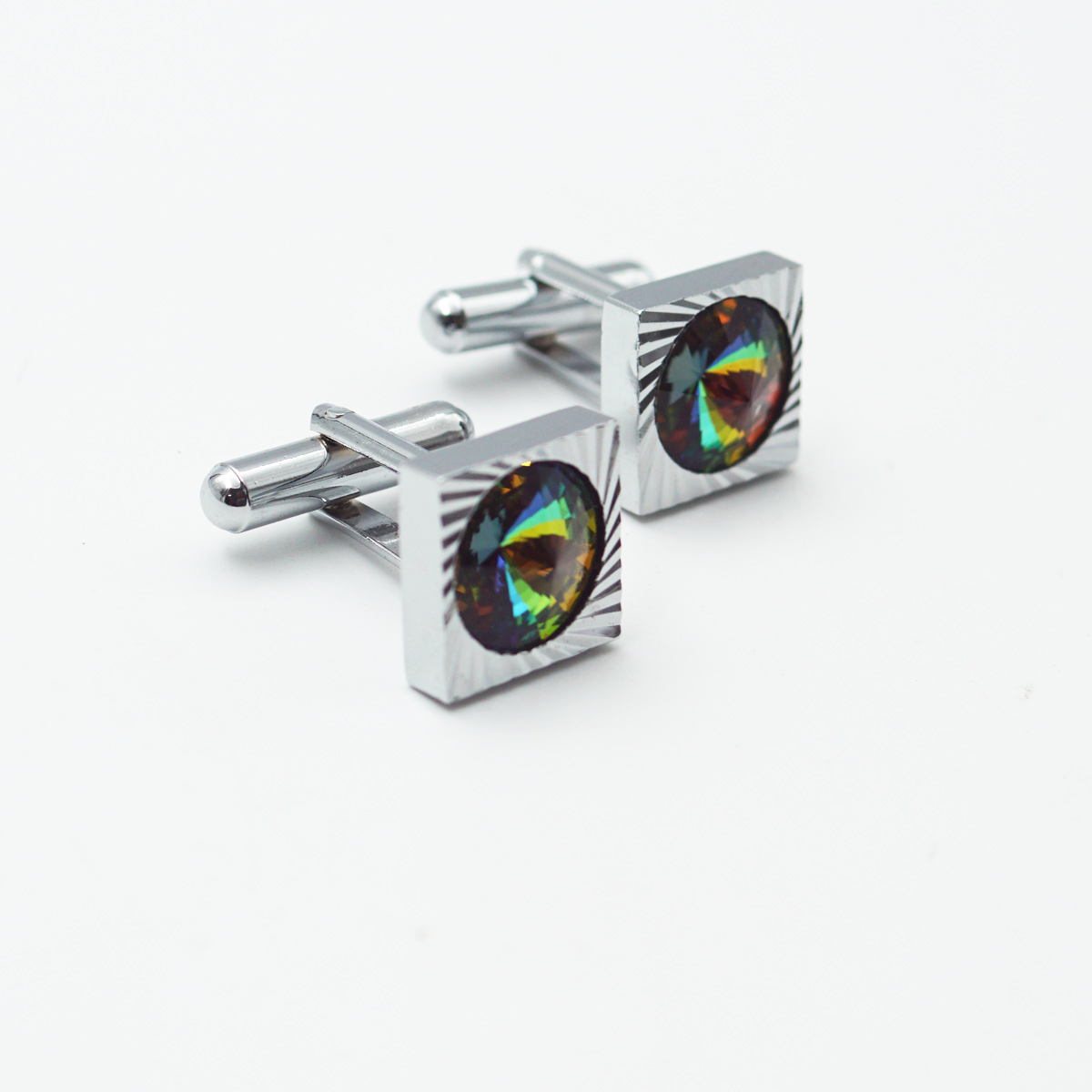 penhouse.in Silver With Multi Color Stone Cufflinks For Men SKU 87365
