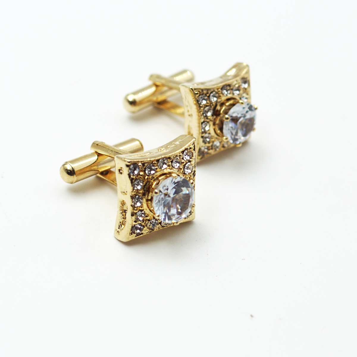 penhose.in Gold With White Stone Cufflinks For Men SKU 87372