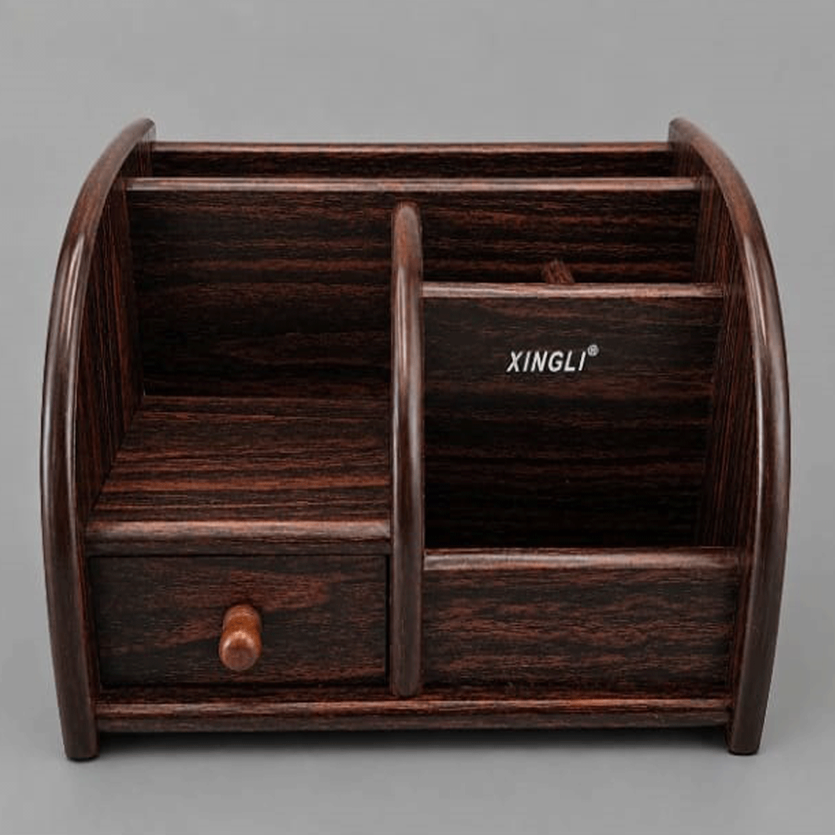 penhouse.in Cardholders Xingli XL-5018-2 Wooden Pencil Vase, 6 Compartment along with Drawer, Brown Color Finish Wood, Used in Multi  Functional Pen Stand SKU 87411