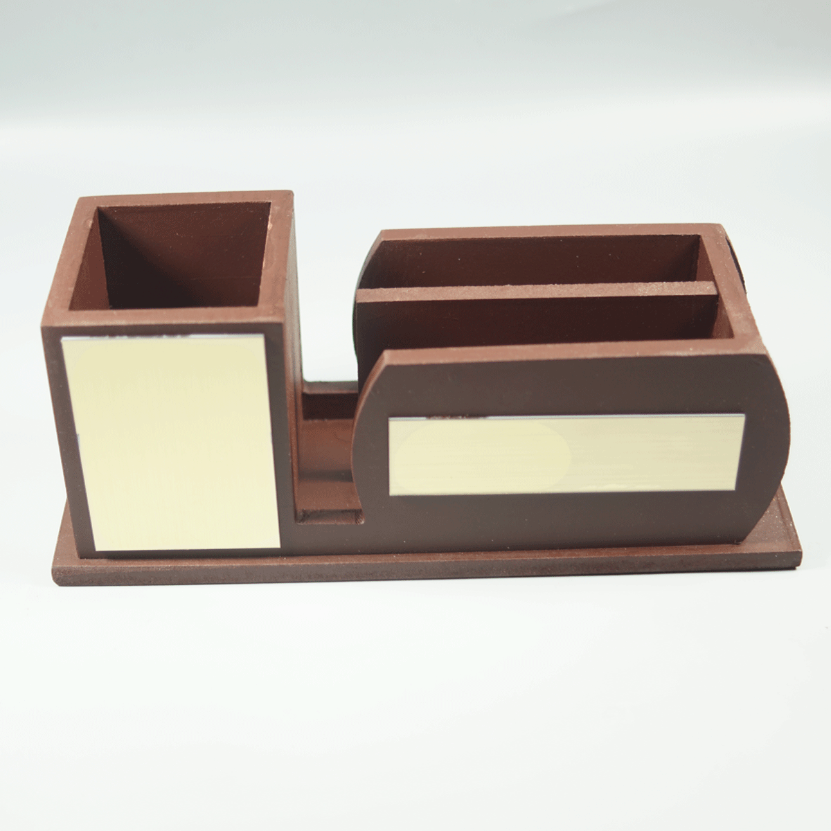 penhouse.in Personalized Engraved Dark Brown Wooden Clock Card Holder Pen Stand  SKU 87441