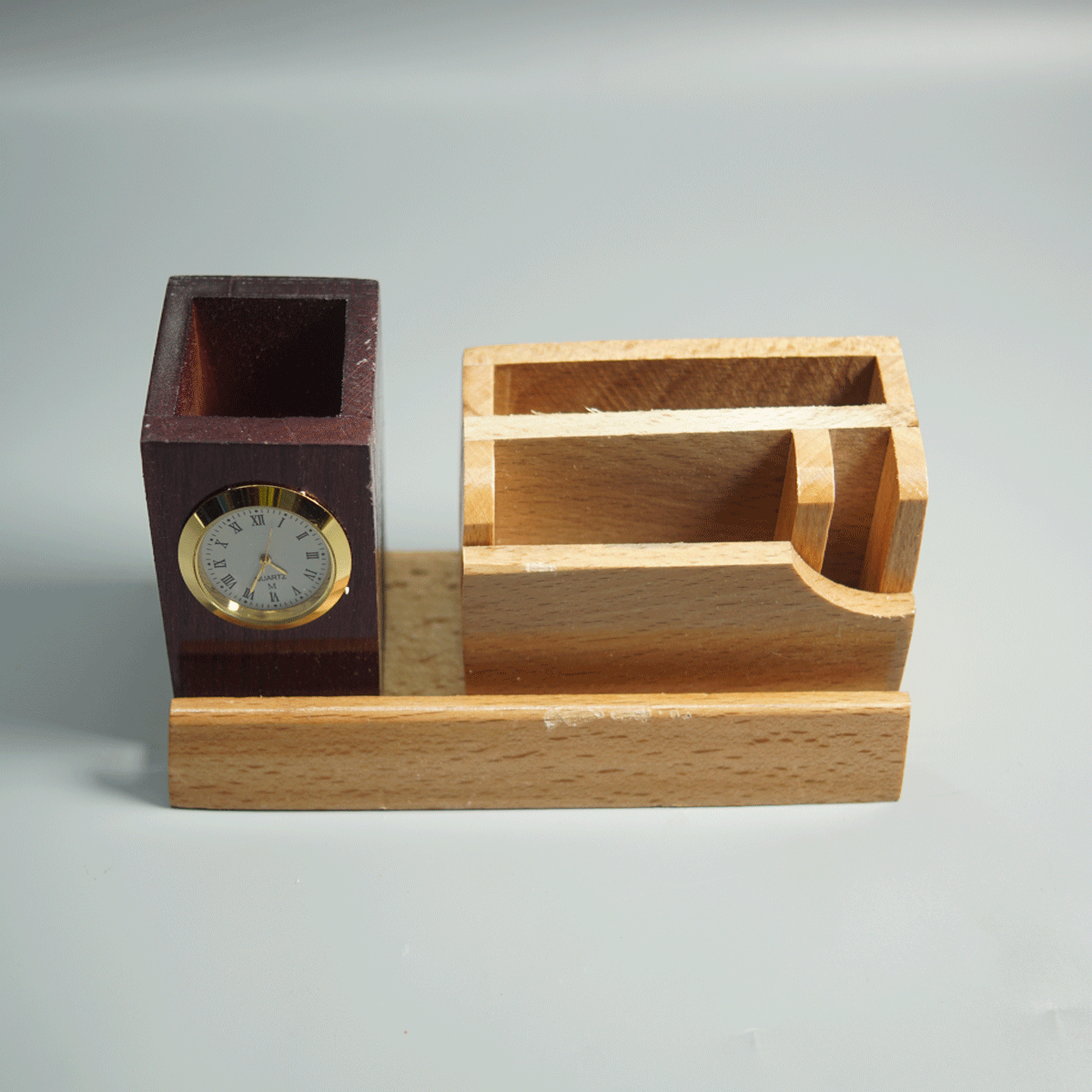 penhouse.in Wooden Clock Visting card Holder Dark Purple Color Pen Stand  SKU 87447