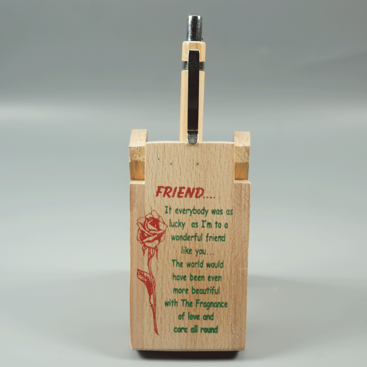 penhouse.in Wooden Friend Single Pen Stand with Retractable Ball Pen SKU 87454
