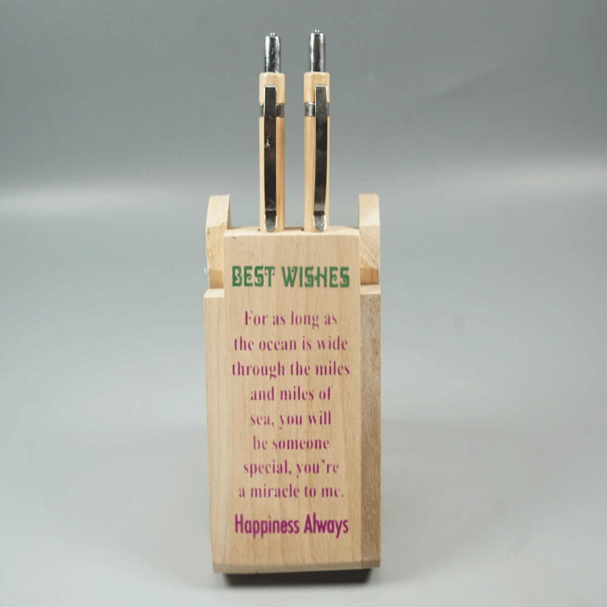 penhouse.in Wooden Best Wishes Two Pen Stand with Retractable Ball Pen SKU 87460