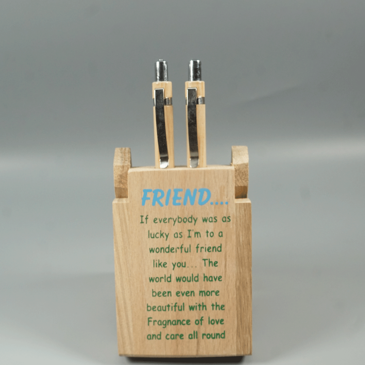 penhouse.in Wooden Friend Two Pen Stand with Retractable Ball Pen SKU 87461