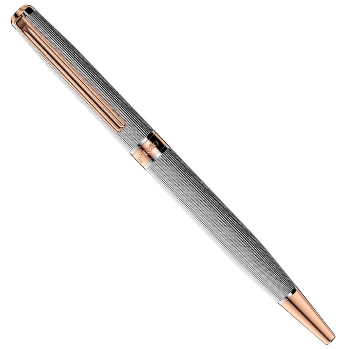 Intellio Rhein Model Sliver Chrome Body With Rose Gold Trim And Clip Brass Material Medium Tip Smooth Twist Type Ball Pen SKU 27075