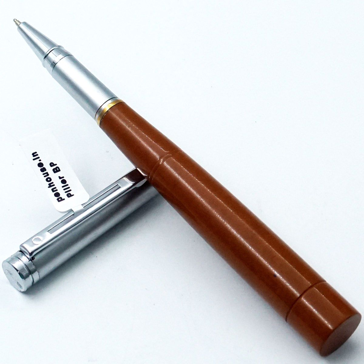 penhouse.in Handmade Piller Orange Color Ebonite Body With Silver Clip Medium Tip Cap Type Ball Pen SKU 95012
