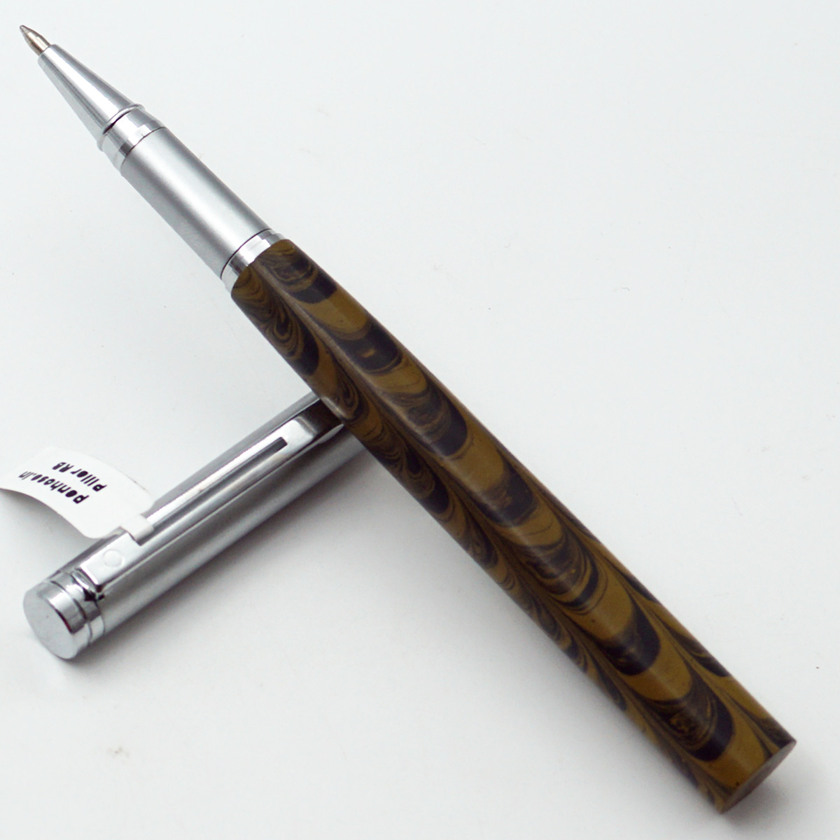 penhouse.in Handmade Piller Brown With Black Color Ebonite Body With Silver Clip Medium Tip Roller Ball Pen SKU 95014