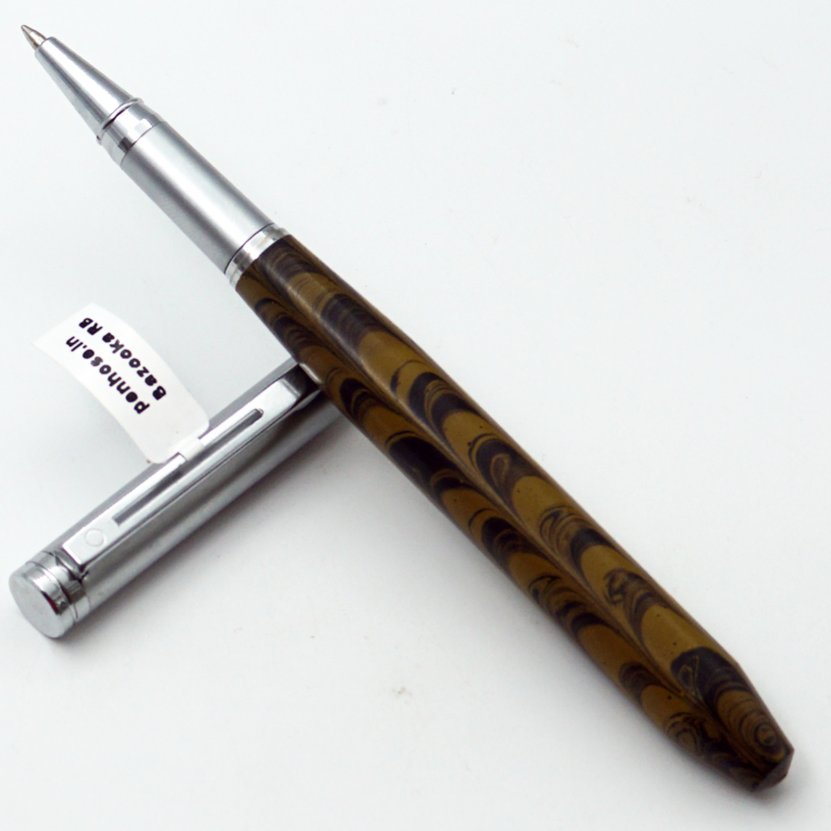 penhouse.in Handmade Bazooka Brown With Black Color Ebonite Body With Silver Clip Medium Tip Roller Ball Pen SKU 95015