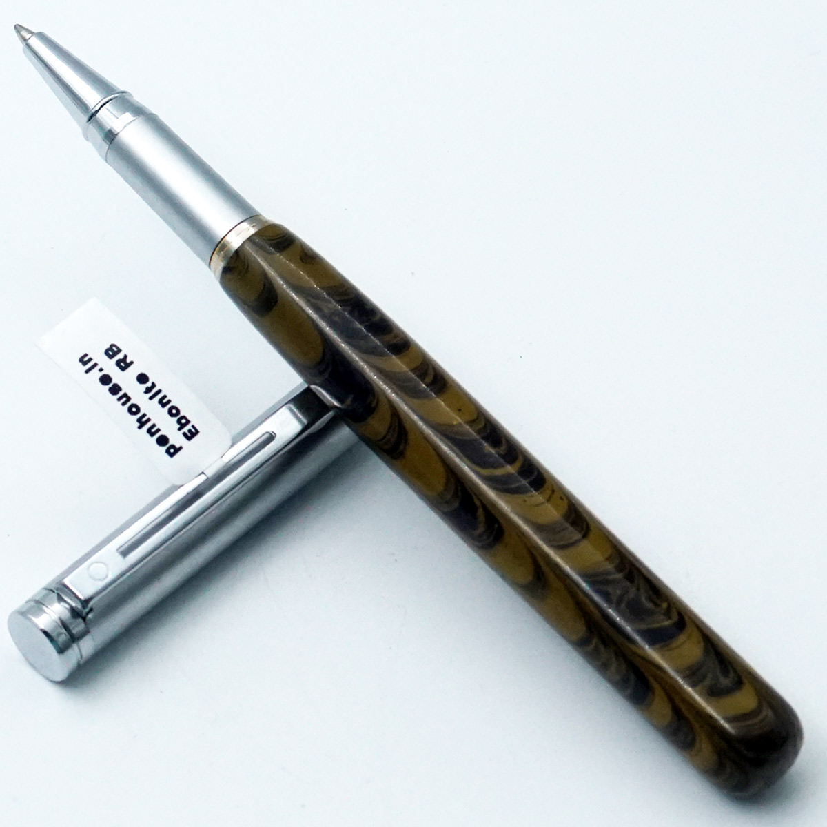 penhouse.in Handmade Brown With Black Color Ebonite Body And Silver Cap Medium Tip Roller Ball Pen SKU 95024
