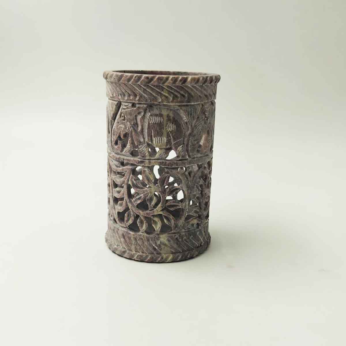 penhouse.in Lite Purple Marble Soapstone Hand Carved Pen Holder SKU 95028