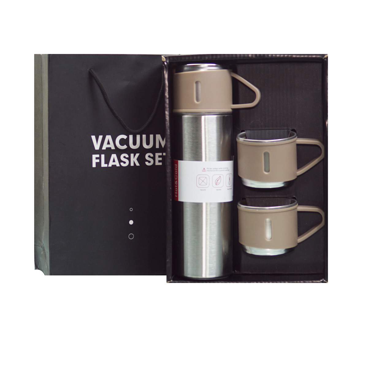 penhouse.in Cream Color  Steel Vacuum Flask 500ml With 3 Steel Cup Combo SKU 96508