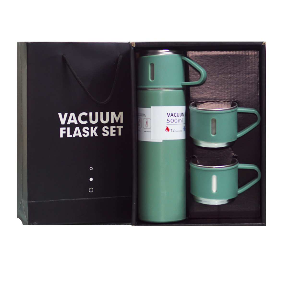 Steel Vacuum Flask Set With 3 Steel Cups Combo