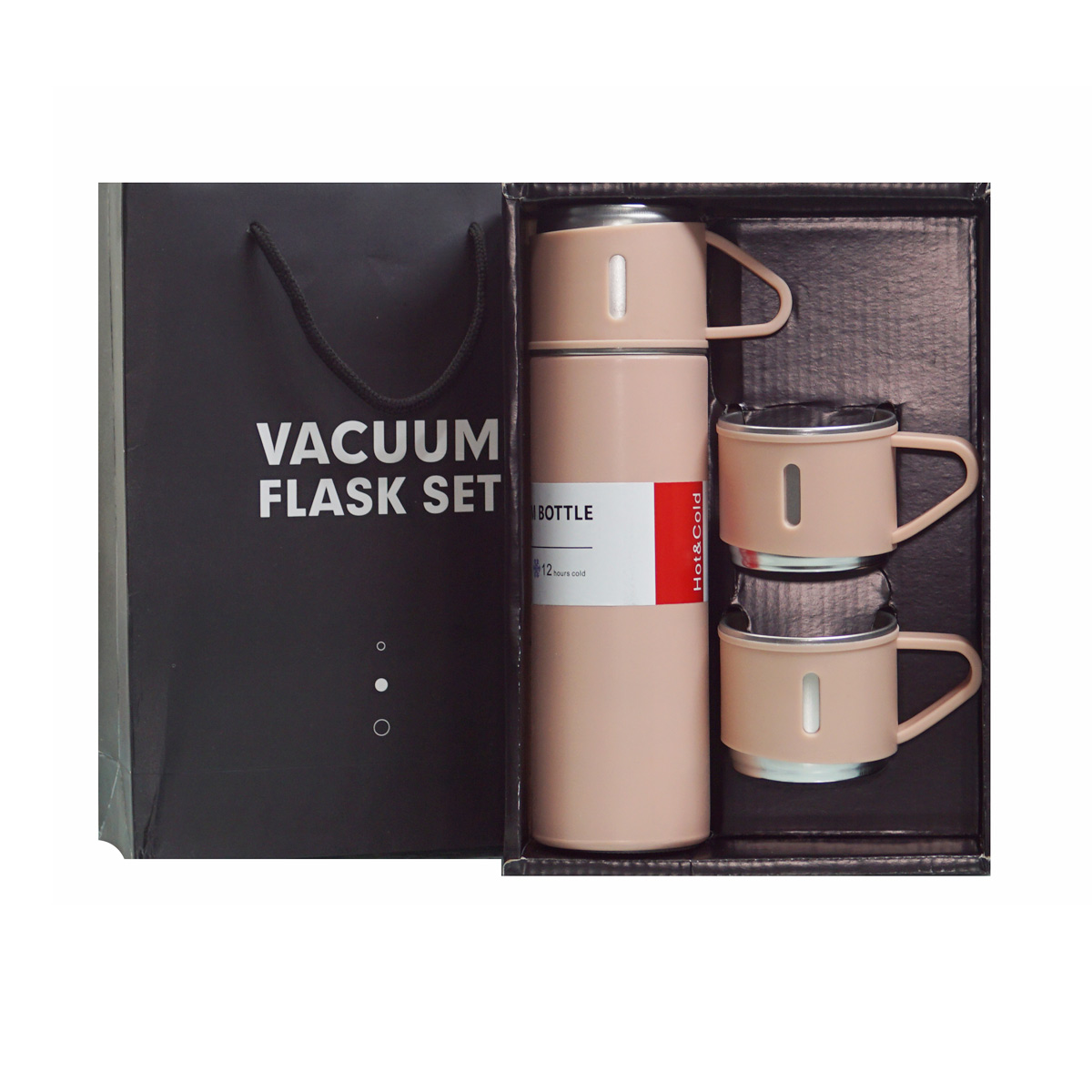 penhouse.in Peach Color  Steel Vacuum Flask 500ml With 3 Steel Cup Combo SKU 96510