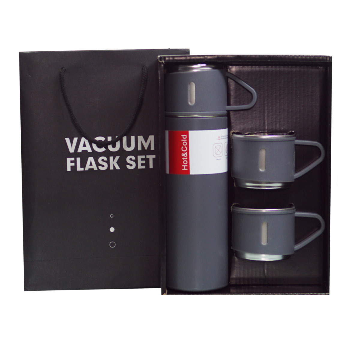 penhouse.in Grey Color  Steel Vacuum Flask 500ml With 3 Steel Cup Combo SKU 96511