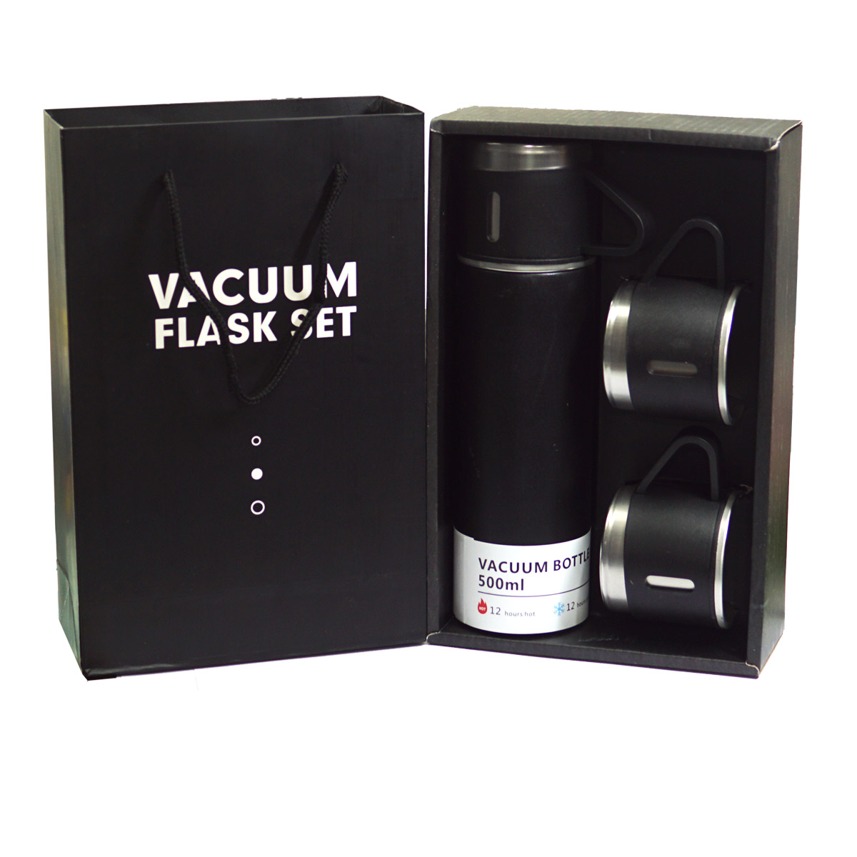 penhouse.in Black Color  Steel Vacuum Flask 500ml With 3 Steel Cup Combo SKU 96524