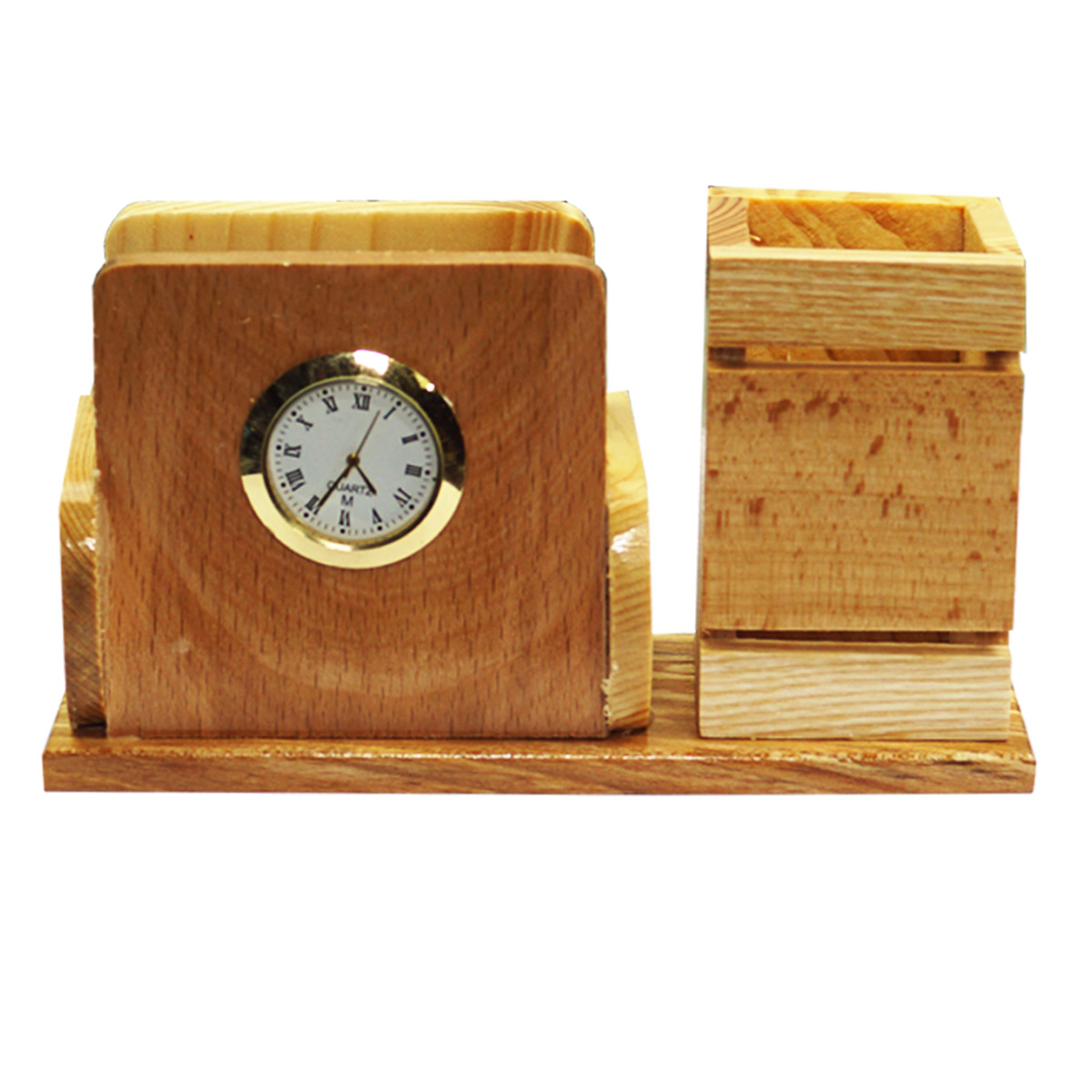 penhouse.in Wooden Customize Pen stand With Clock SKU 96545