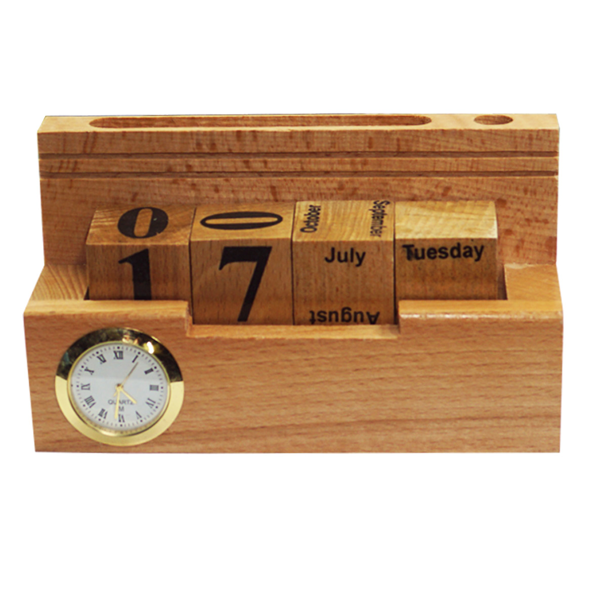 penhouse.in Wooden Customize Pen stand With Calender with Clock SKU 96546