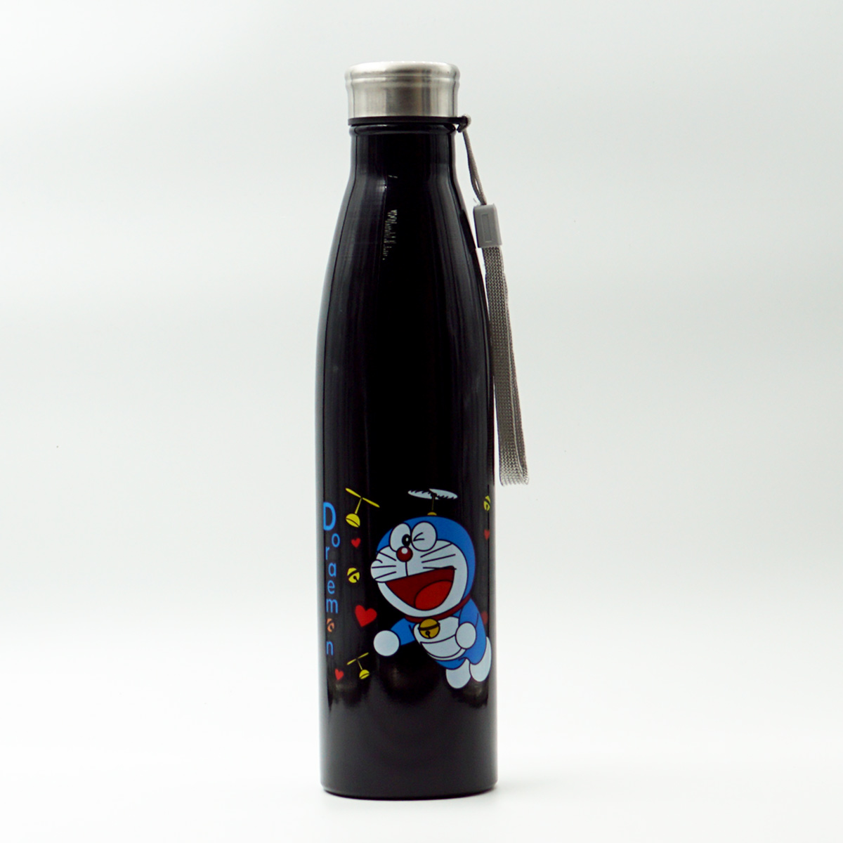 Three Rabbits Glossy Black Color Doraemon Image On Body With 1000ml Water Bottle SKU 96579