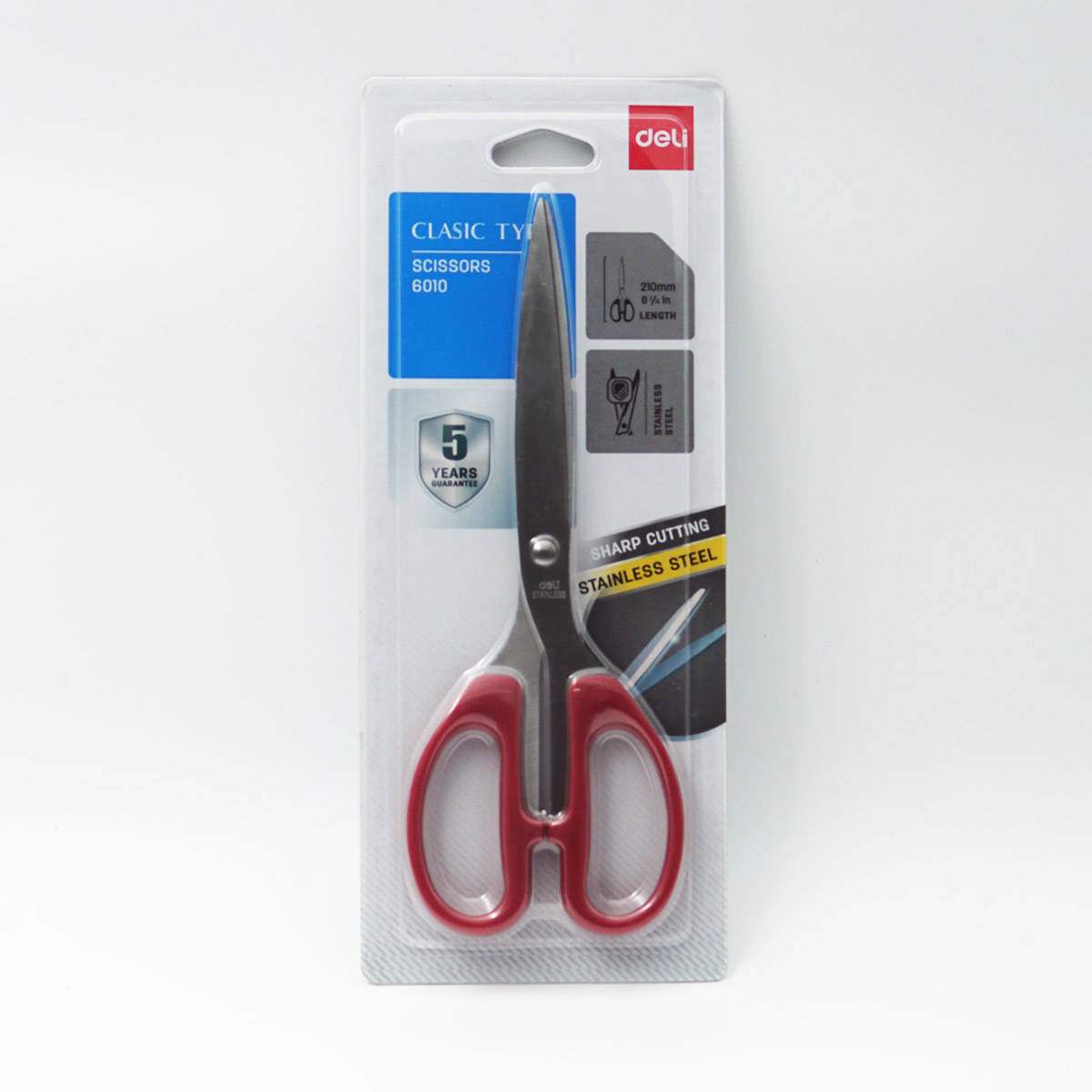 Deli  6010 210 Clasic Type Stainless Steel Red Color Scissors SKU 96656