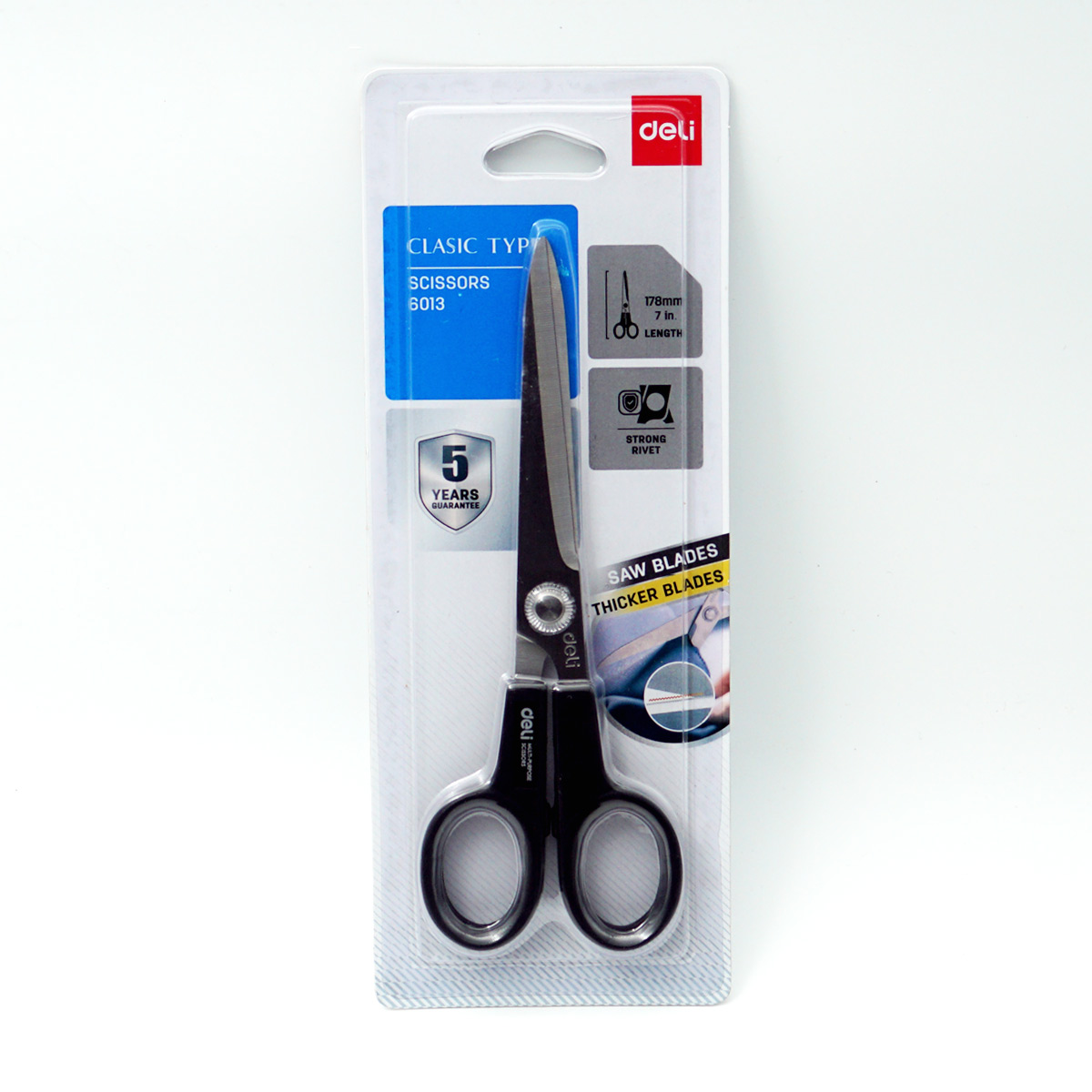 Deli  6013 178mm Clasic Types Strong Rivet  Black Color Scissors SKU 96658