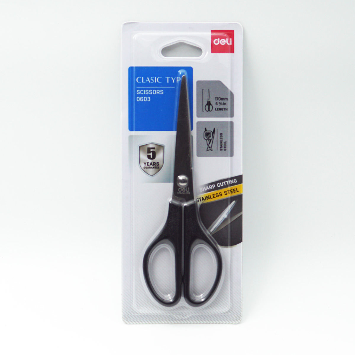 Deli  0603 170mm Clasic Type Stainless Steel Black Color Scissors SKU 96661