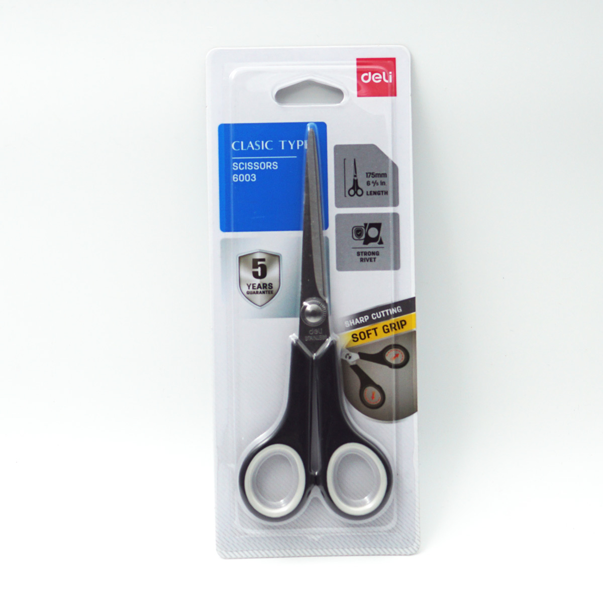 Deli  6003 175mm Clasic Types Strong Rivet  Black Color Scissors SKU 96665