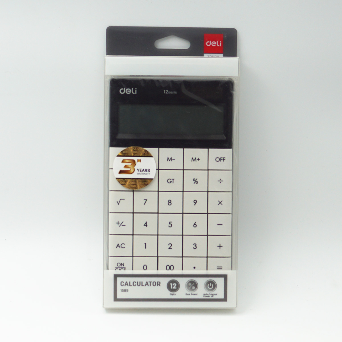 Deli 1589 Touch 12 Digits  White Color Calculator  SKU 96676