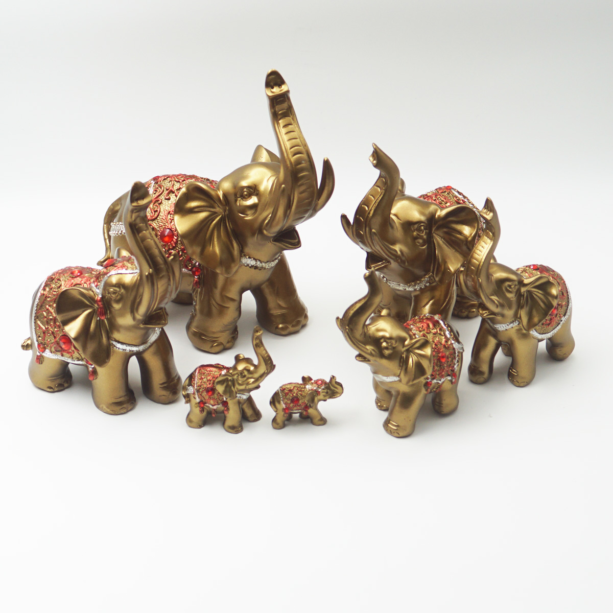 penhouse.in Set of 7 Elephant Statues for Showpiece Decoration Golden Color SKU 96756