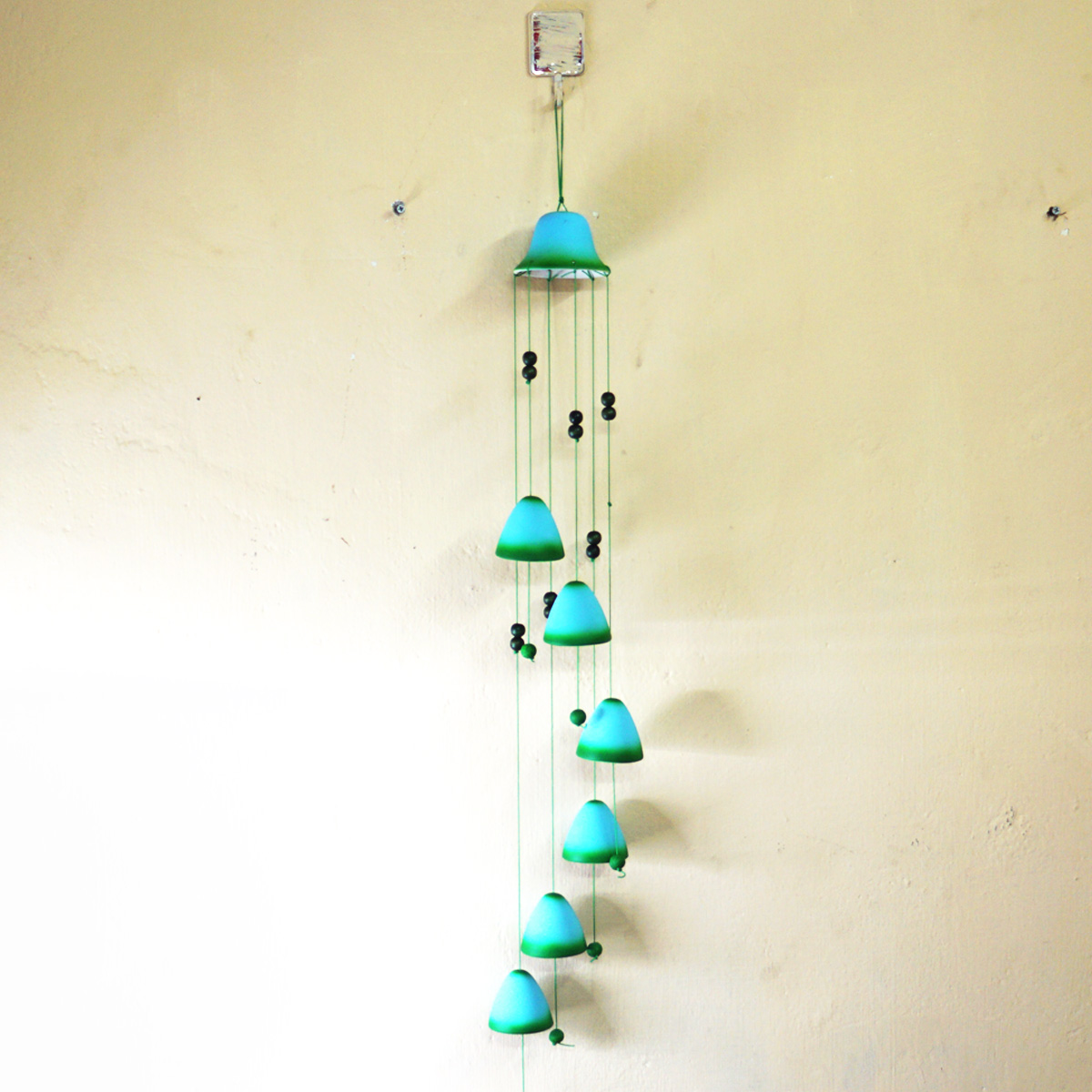 penhouse.in Green And Blue Color 7 Pieces Ceramic Wall Hanging Ringing Bells Sound Generate Positive Happy Vibes SKU 96757