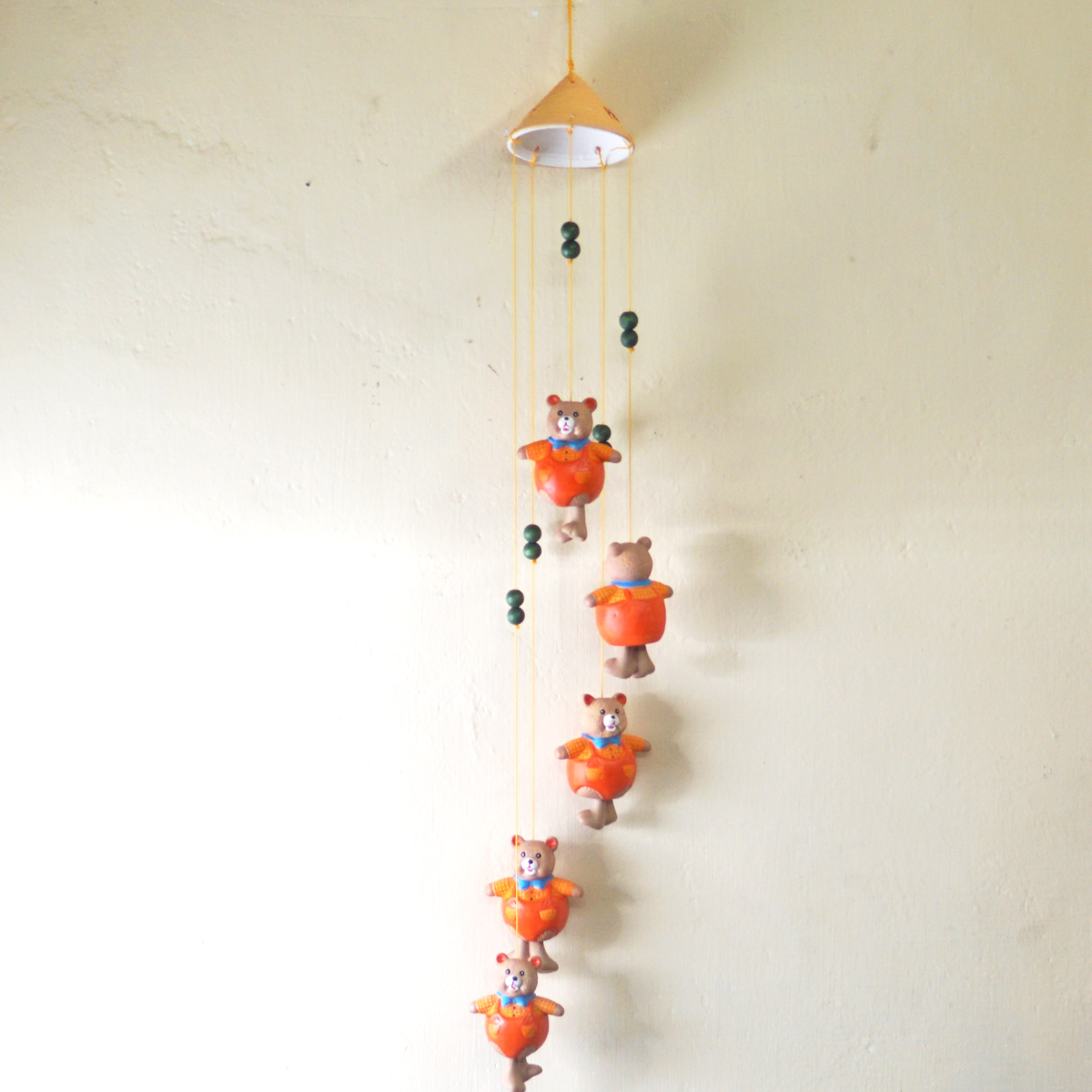 penhouse.in Orange Color 5 Teddy Bear Design Ceramic Bell Wall Hanging Ringing Bells Sound Generate Positive Happy Vibes  SKU 96759