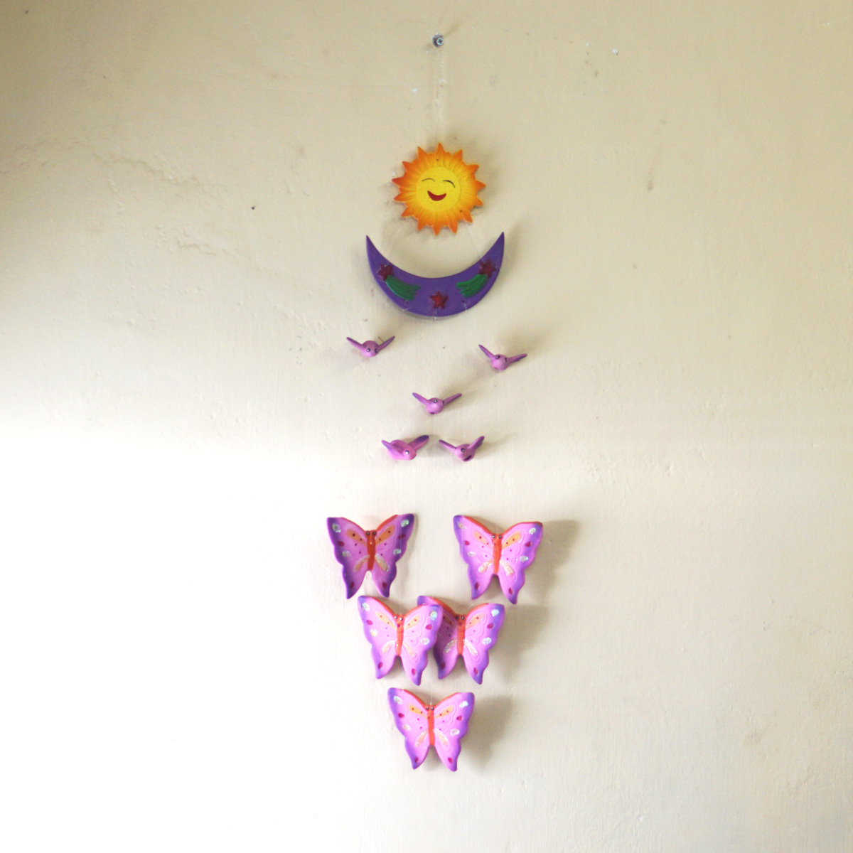 penhouse.in Pink And Purple 5 Set Butterfly And Honey Bees Design Ceramic Bell Wall Hanging Ringing Bells Sound Generate Positive Happy Vibes  SKU 96760