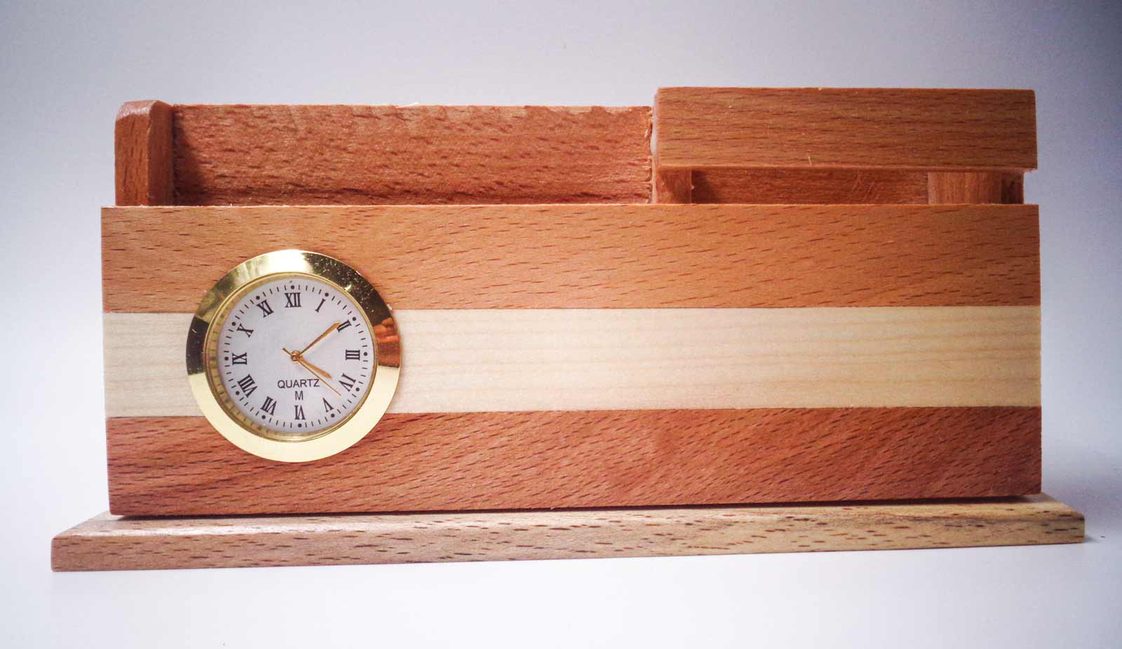  Wooden Rectangle Shape Customized Pen Stand And Card Holder With Clock  SKU 96863