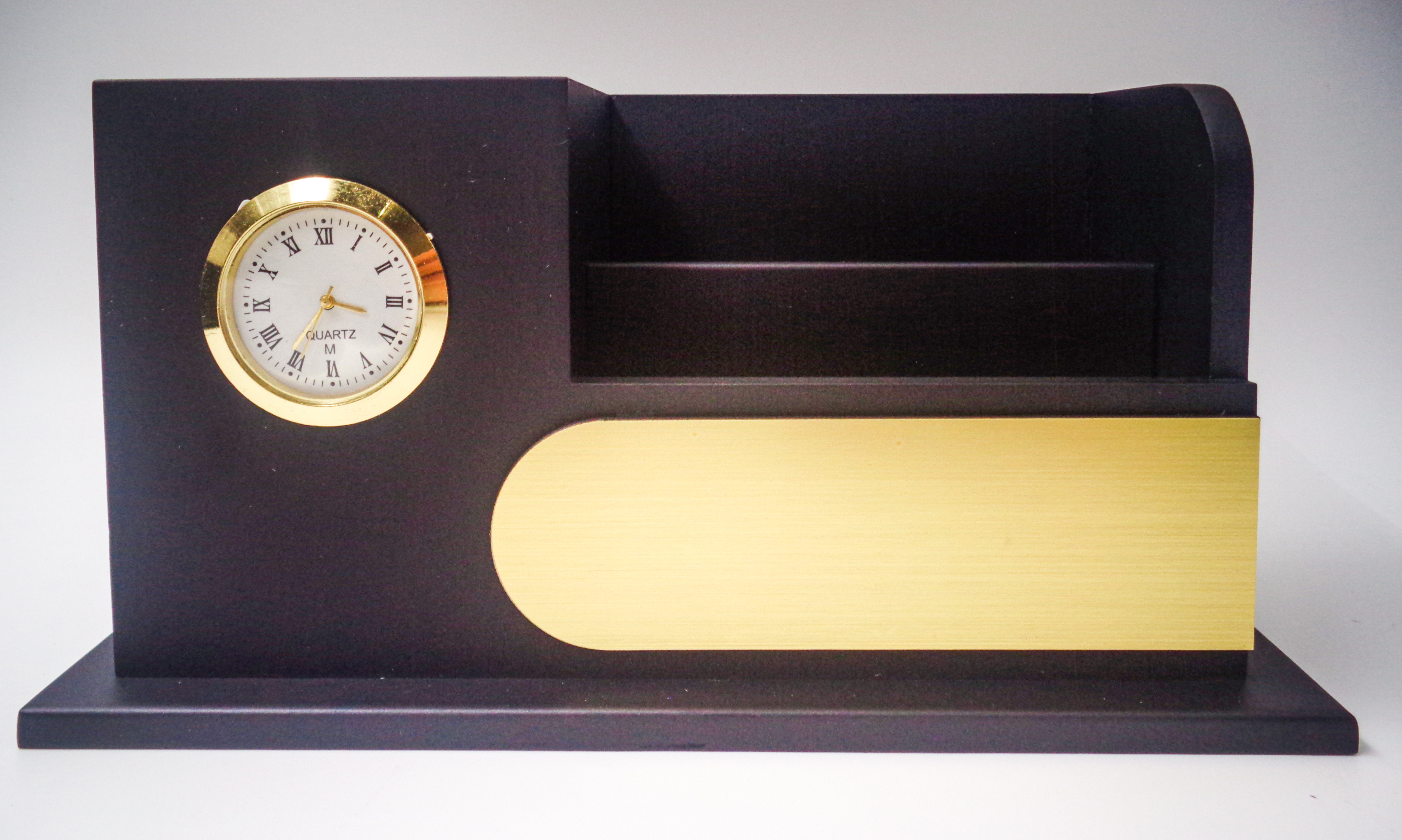 Mdf Customized Pen Stand And Mobile Holder With Clock   SKU 96865