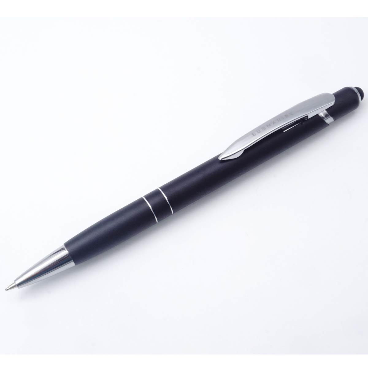 Submarine 975 Matte Black With Silver Clip Top On Stylus  Fine Tip Retractable Type BP SKU 25549