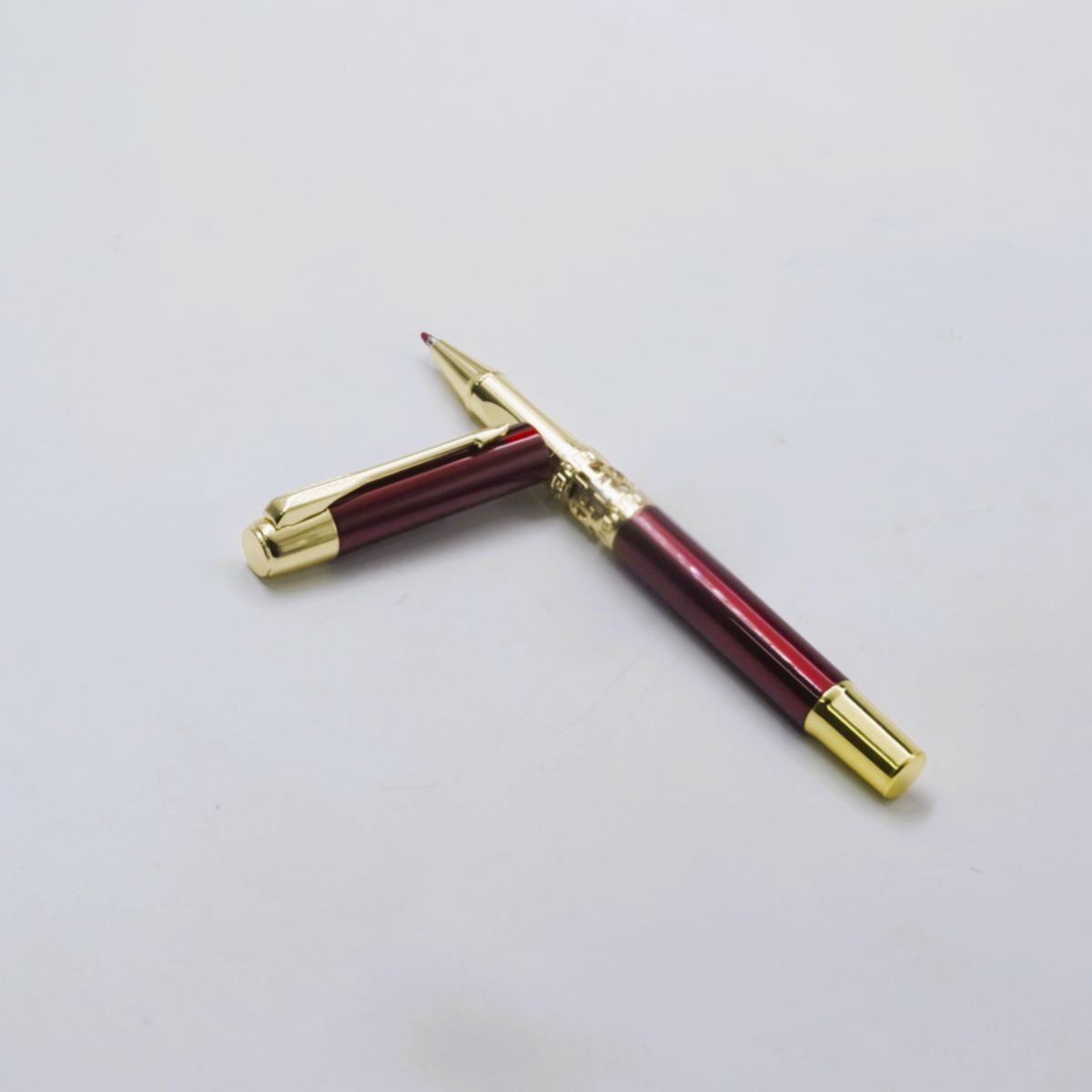 Luoshi 8008 Merrown Color Body with Gold Color Clip Design Trims Cap Type Medium Tip Roller Ball Pen SKU 26851