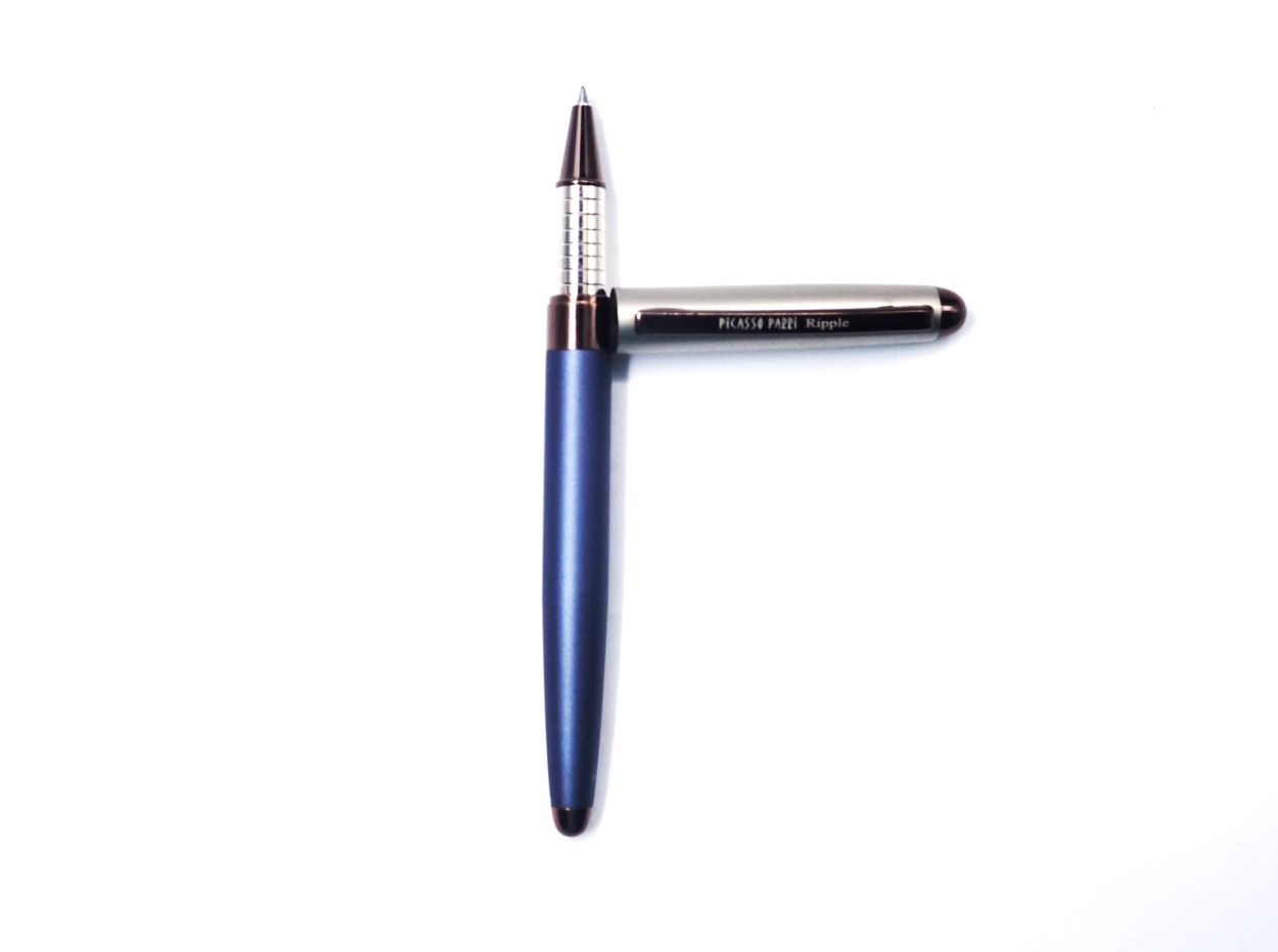 Picasso Parri Ripple Matt Copper Blue And Butter Cream Color Body With Copper Clip And Trim Fine Tip Roller Ball Pen SKU 26687