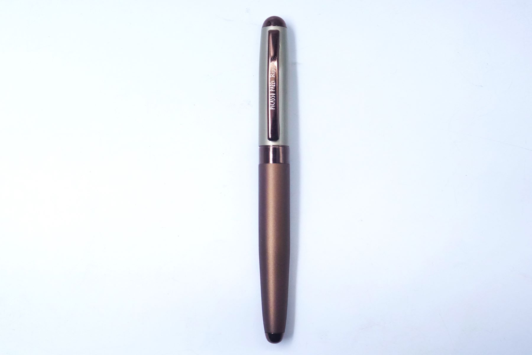 Picasso Parri Ripple Matt Copper Brown And Butter Cream Color Body With Copper Clip And Trim Fine Tip Roller Ball Pen SKU 26715