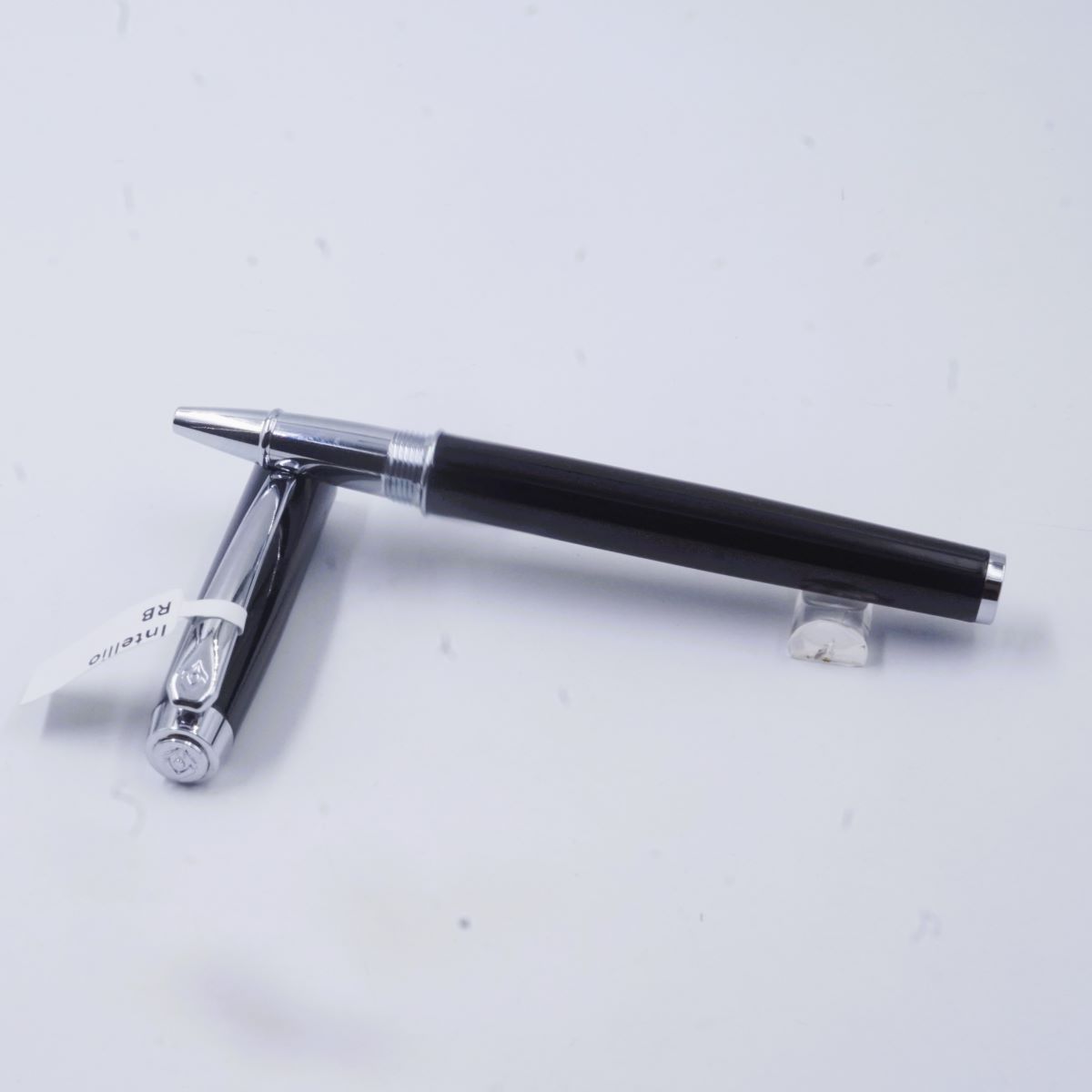 Intellio Glossy Black Body Silver Clip And Grip Roller Ball pen SKU 27078