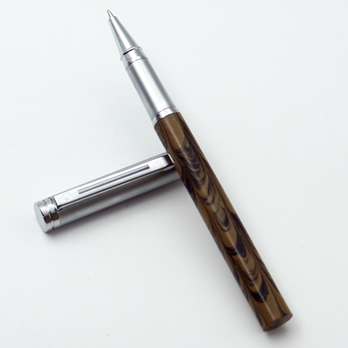 penhouse.in Handmade Slimy 75 Brown With Black Color Ebonite Body And Silver Cap Fine Tip Cap Type Ball Pen SKU 95017