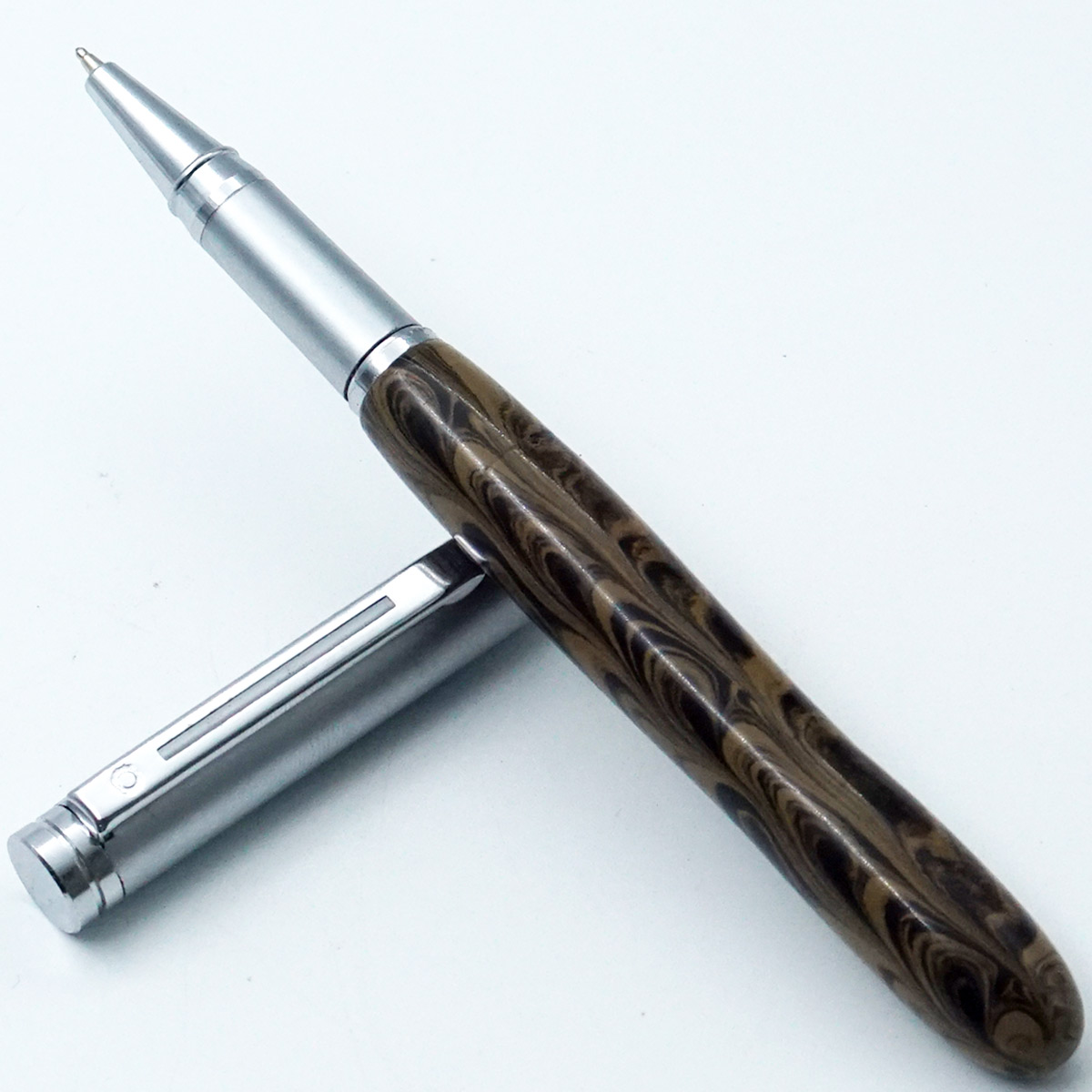 penhouse.in Handmade Brown With Black Color Ebonite Body And Silver Cap Fine Tip Cap Type Ball Pen SKU 95019