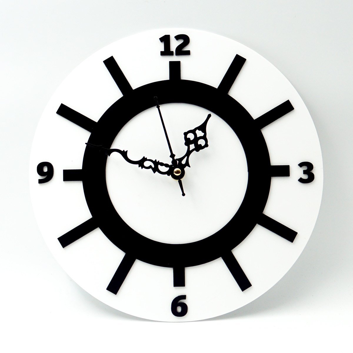 penhouse.in Customizable Acrylic White With Black Color Round Shape Wall Clock 250mm X 250mm SKU ACC030