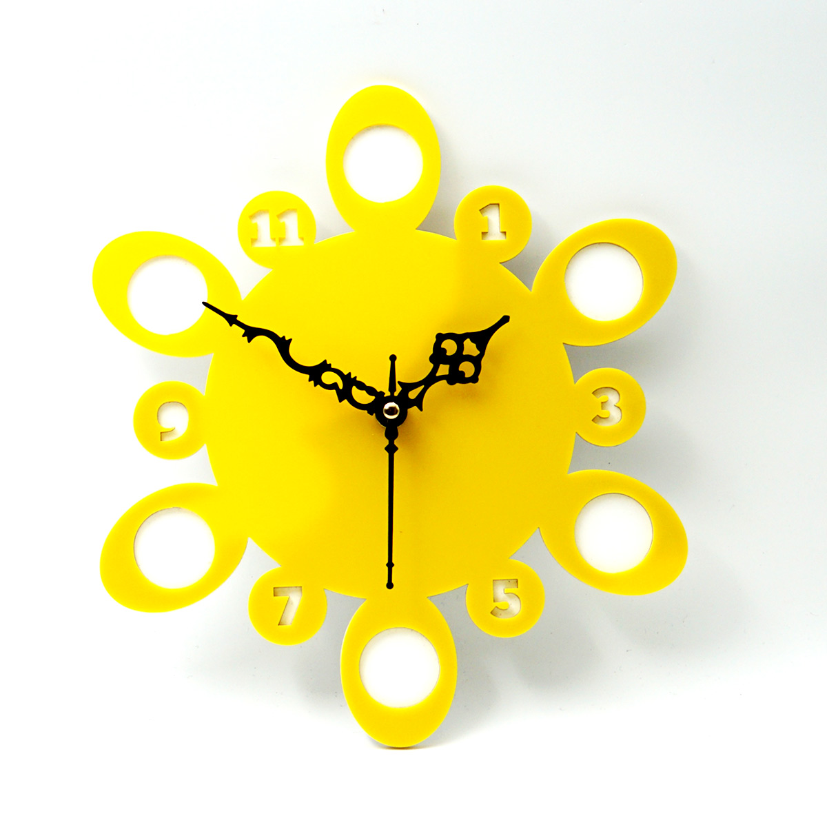 penhouse.in Customizable Acrylic Yellow With White Color Round Shape Wall Clock 250mm X 250mm SKU ACC047