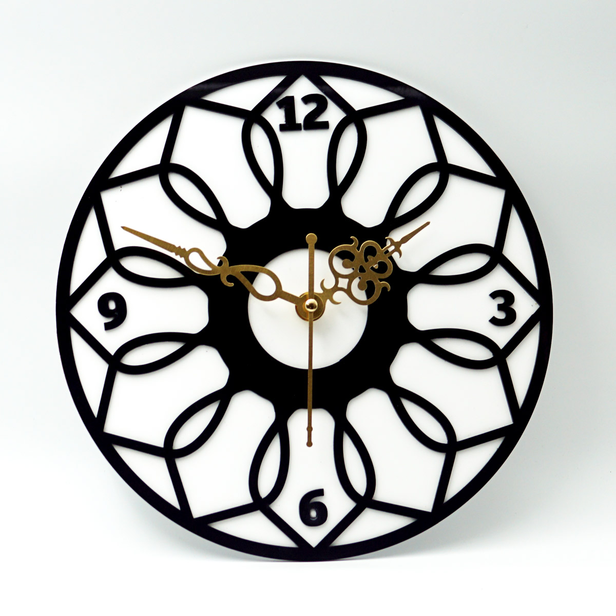 penhouse.in Customizable Acrylic White With Black Color Rangoli Design Wall Clock 250mm X 250mm SKU ACC051