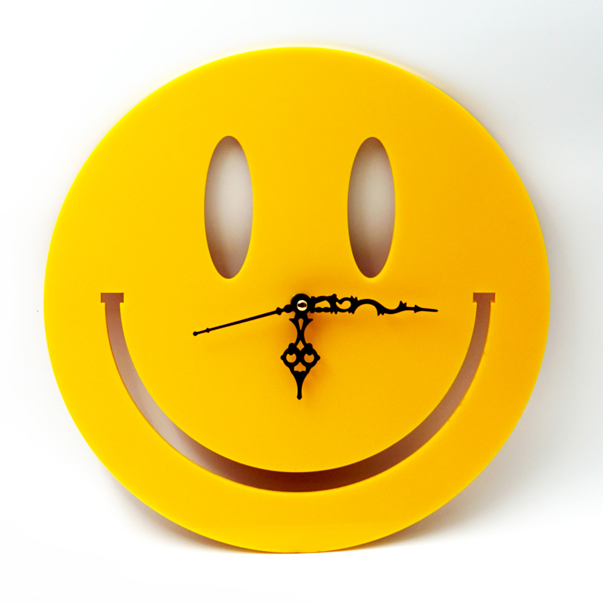 penhouse.in Customizable Acrylic Yellow With Black Color Smile Design Wall Clock SKU ACC026