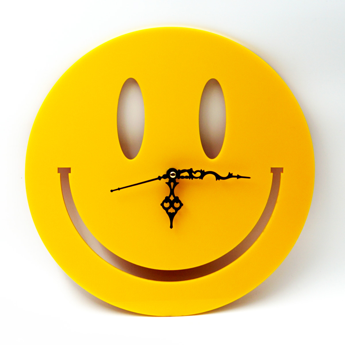 penhouse.in Customizable Acrylic Yellow With Black Color Smile Design Wall Clock SKU ACC026